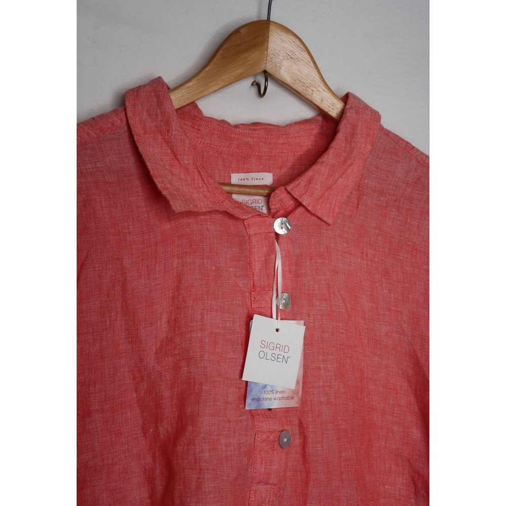Sigrid Olsen 100% Linen Blouse Womens 3X Coral Button Tunic Resort Boho NWT - Picture 4 of 8